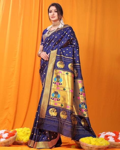 Pure Paithani Silk Royal Blue Saree – Sunasa