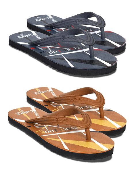 Men Pack of 2 Typographic Print Thong Strap Flip Flops