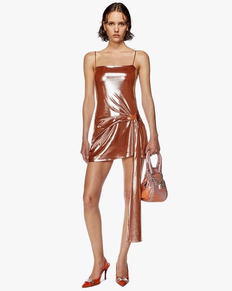 Buy DIESEL Short Metallic Dress with Draped Panel Brown Color Women AJIO LUXE