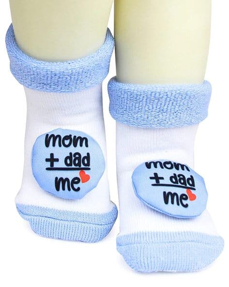 USOXO Text Applique Socks with Turn-Up Hem