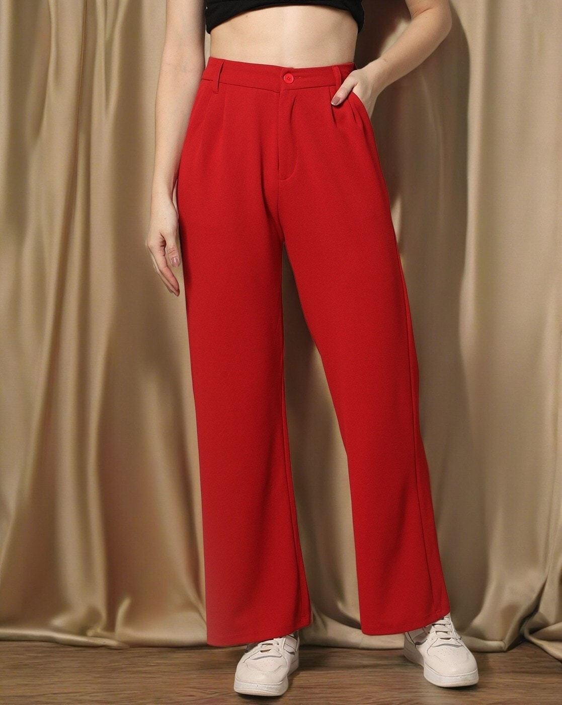 High Waist Trousers, Wide Leg Pants, Red Wide Leg Pants, Palazzo Pants for  Women, Women Pants With Pockets, Office Pants Women, Elegant Pant - Etsy  India
