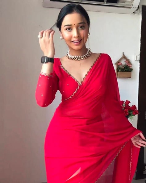 1-Min Ready To Wear Saree In Premium georgette Red – Dailylifestyle