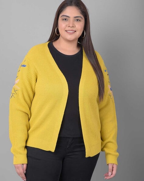 Women Embroidered Front-Open Cardigan