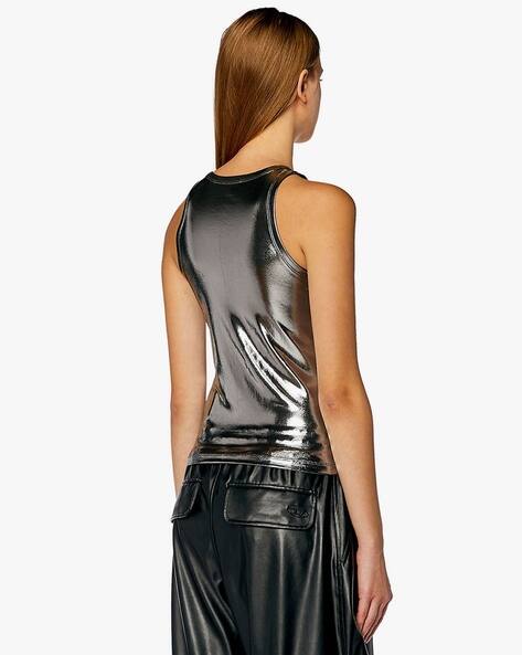 Buy DIESEL Metallic Tank Top In Stretch Fabric | Silver-Toned