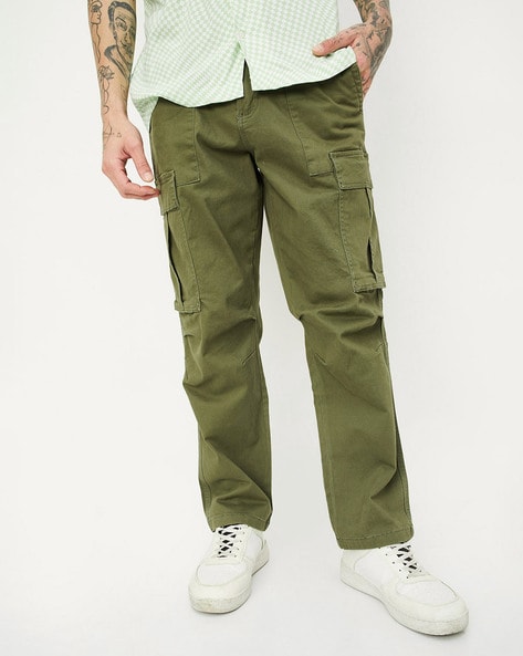Men Baggy Fit Flat-Front Cargo Pants