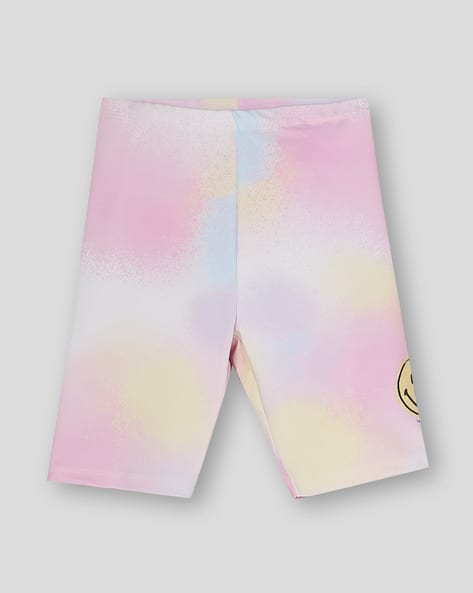 Wotnot by AZORTE Girls Smiley Glitter All-Over Print Regular Fit Cycling Shorts
