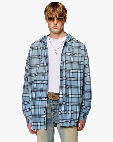 Buy DIESEL S-Dewny-Hood Oversized Fit Cotton Shirt | Blue Color 