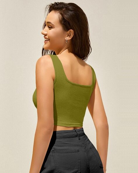 PSK COLLECTIVE Easy Crop Tank Top In Olive At Nordstrom Rack in Green