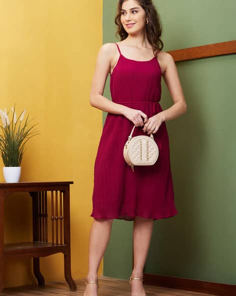 Women Pleated Fit Flare Dress