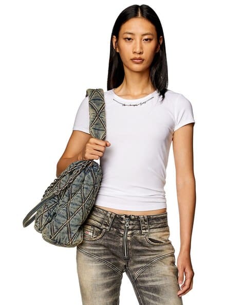 Buy DIESEL Ribbed-Jersey Top with Chain Necklace | White Color 