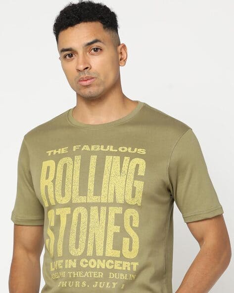 Men Typographic Print Relaxed Fit Crew-Neck T-Shirt