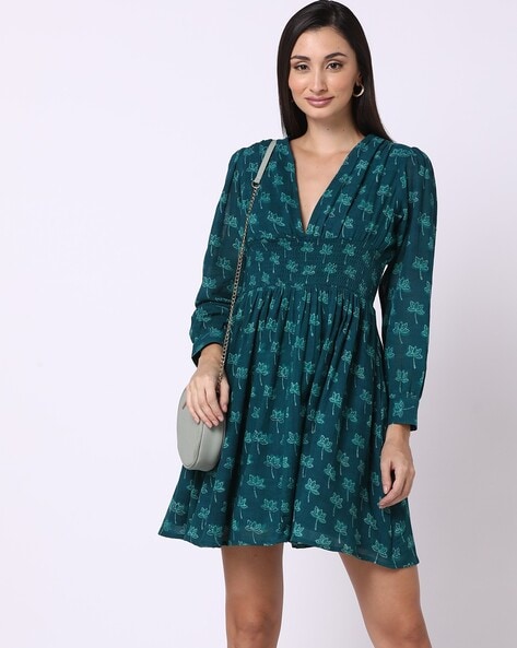 Block Print Fit & Flared Dress