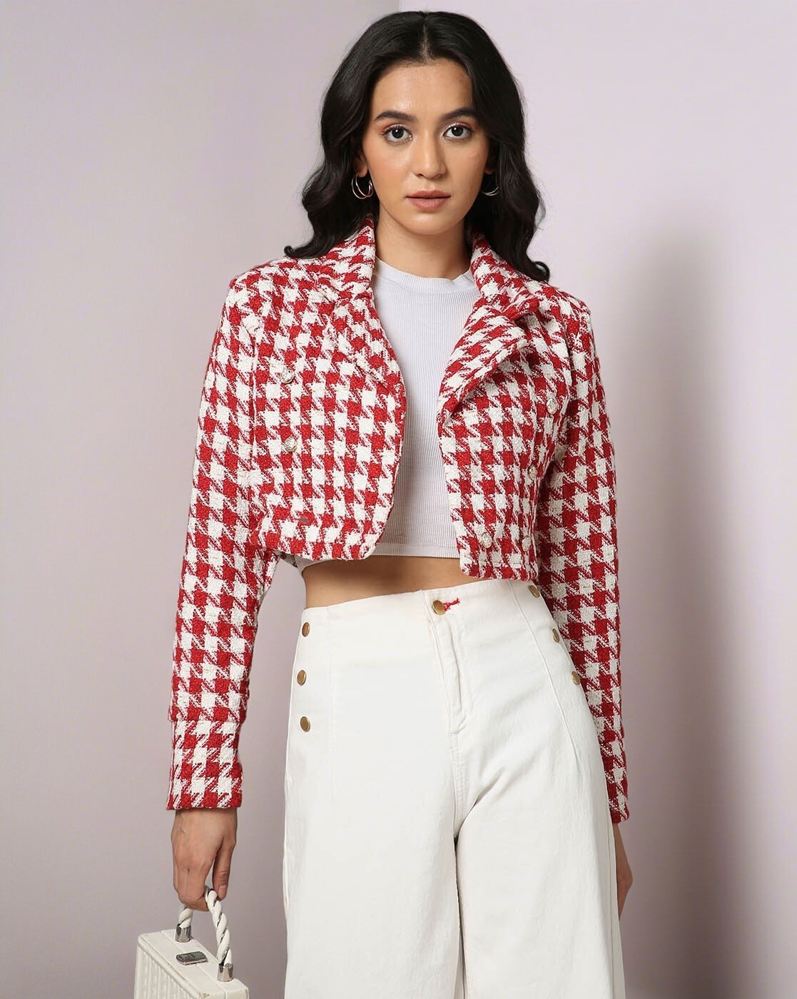 Checkered crop clearance jacket