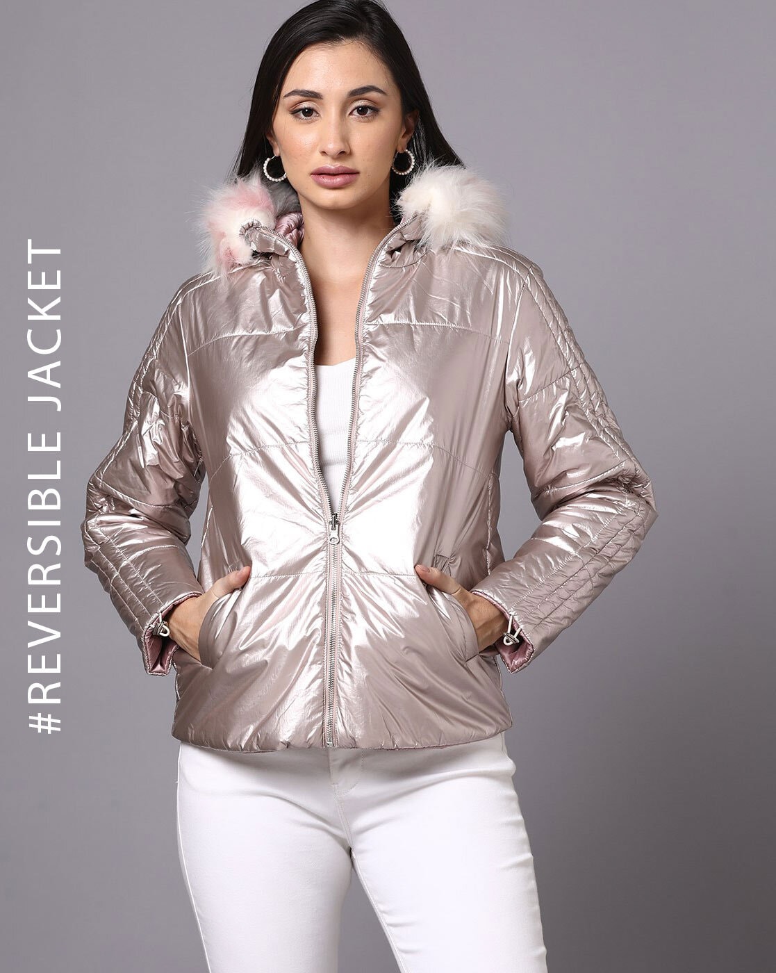 Buy Rose Gold Jackets & Coats for Women by MADAME Online | Ajio.com