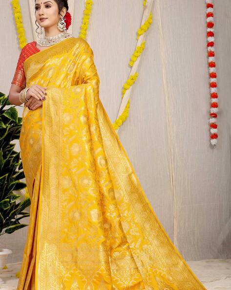 Buy Yellow Floral Silk Saree Online