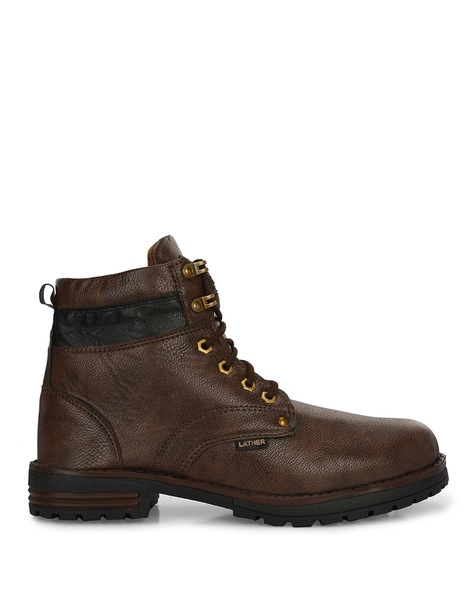 Men Ankle-Length Lace-up Boots with Buckle Accent