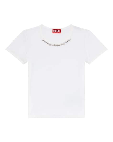 Buy DIESEL Ribbed-Jersey Top with Chain Necklace | White Color 