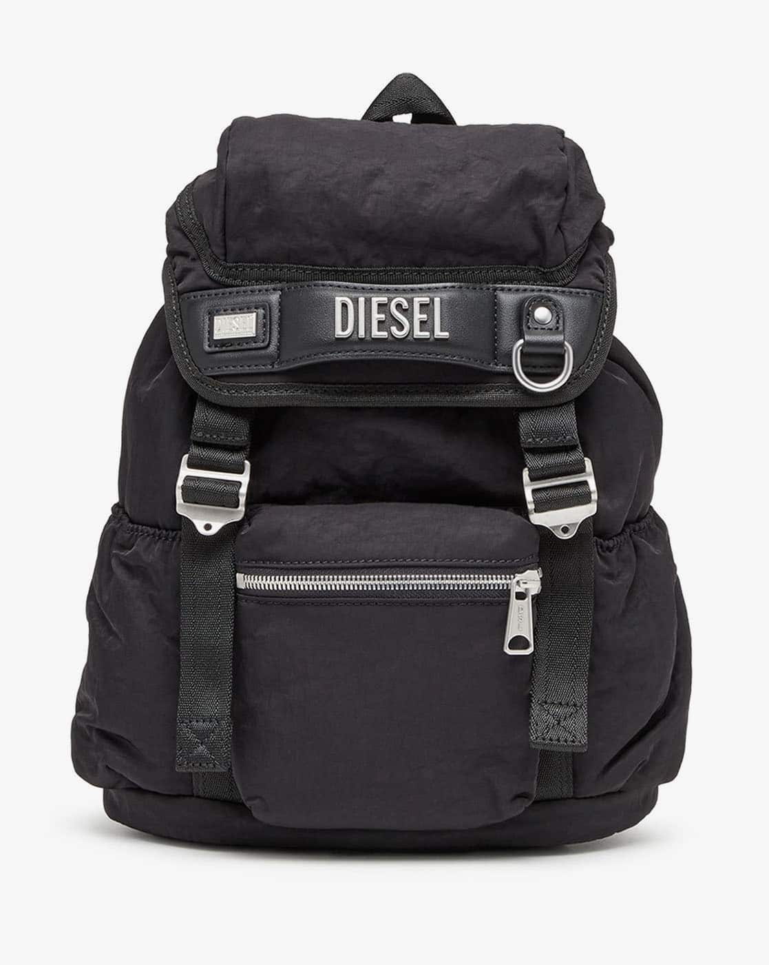 DIESEL ブラック Logos S-Small backpack Black Logos S-Small backpack in recycled nylon