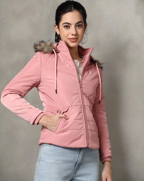 ONLY Pink Quilted High Neck Puffer Jacket | New Look