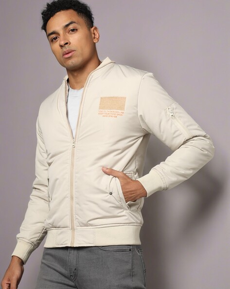 Beige bomber hotsell jacket mens