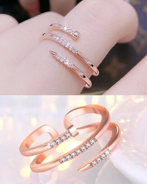 Jewels galaxy Women Rose-Gold Plated American Diamond-Studded Ring