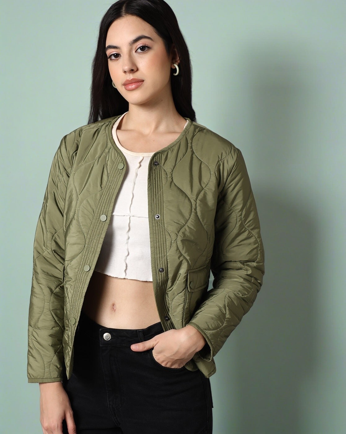 Buy FOREVER 21 Women Olive Green Solid Bomber Jacket - Jackets for Women  2058173 | Myntra