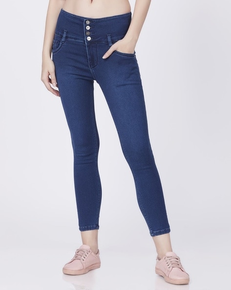 Women Dark Blue Striped Denim Jeggings – Cherrypick