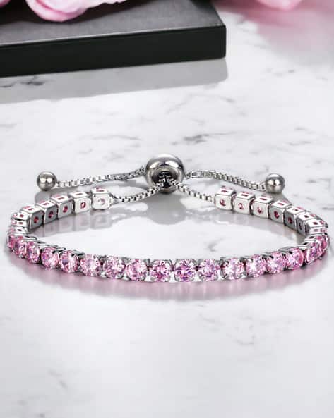 Jewels galaxy Women Silver-Plated American Diamond Studded Link Bracelet