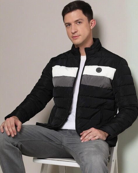 Men Colourblock Regular Fit Puffer Jacket