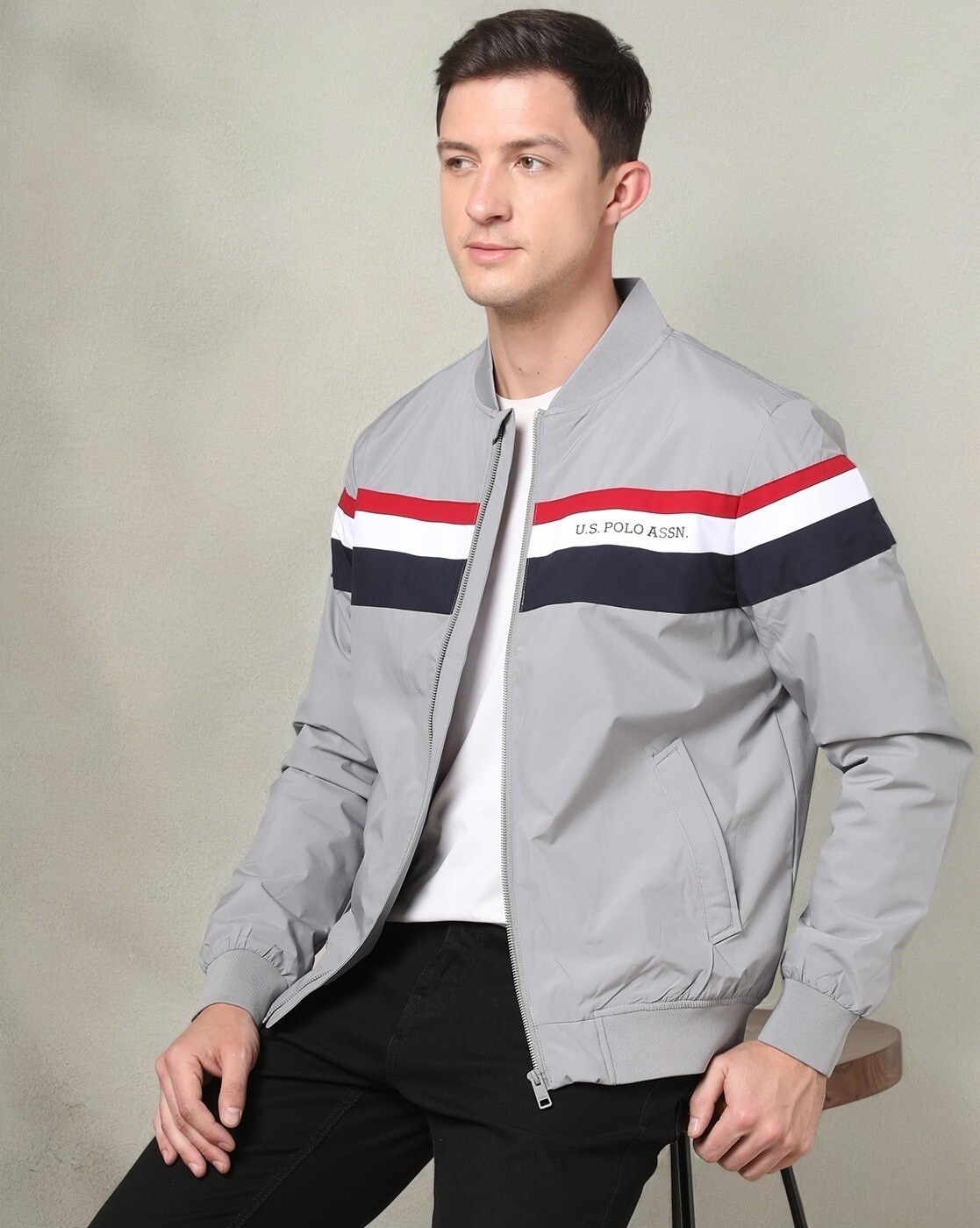 Buy U.S. POLO ASSN. Men Dark Grey Hooded Solid Heat Tech Puffer Jacket  online