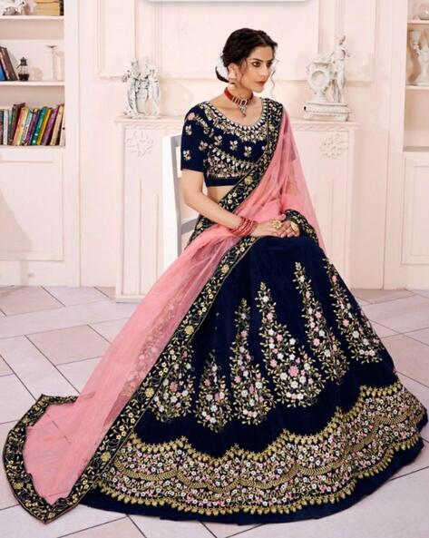 Amazon.com: Divine International Trading Co Women's Velvet Lehenga Choli  With Dupatta (BLUE) : Clothing, Shoes & Jewelry