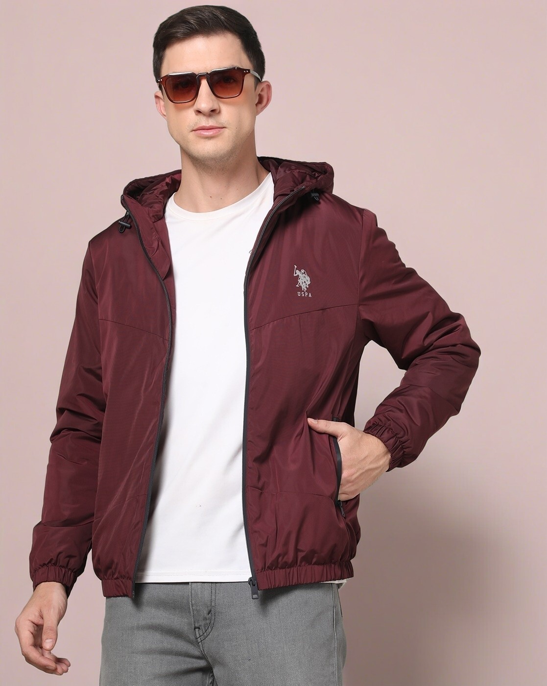 Maroon best sale polo jacket