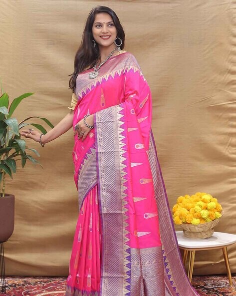 Pink Color Designer Silk Royal Drape Saree with Contrast Blouse