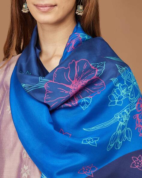 Blue Handmade designer party wear printed stole exclusive bollywood scraf wedding wear pure silk offers scraves ethnic stole