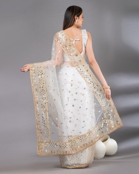 Signature Christian bridal Heavily Embellished Saree In Pearl White –  Kavani Bridal Wear