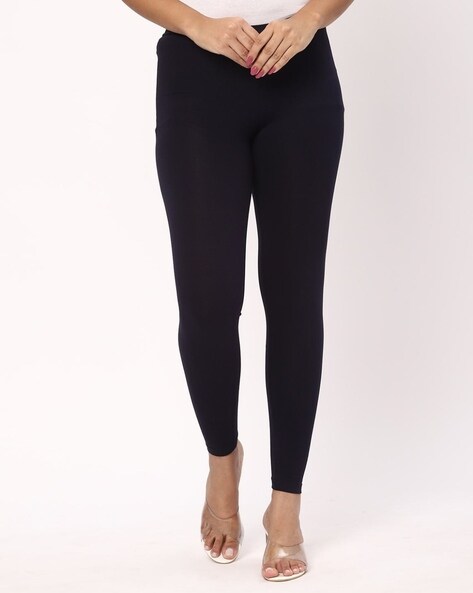 Casual Solid Regular Navy Blue Plus Size Leggings (Women's