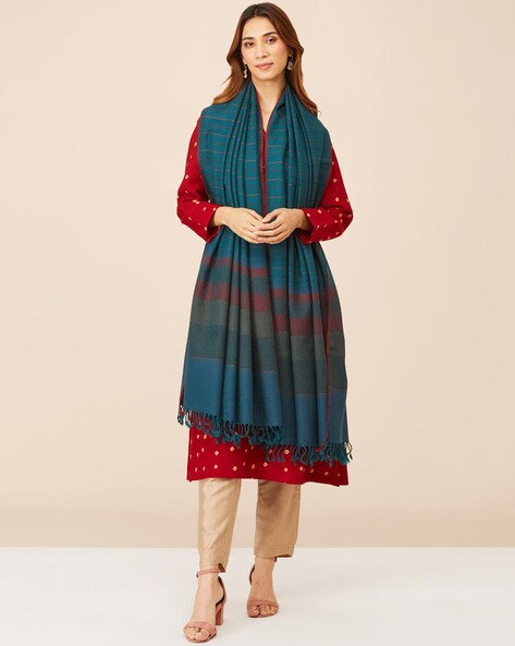 Women Striped Woollen Shawl Price in India