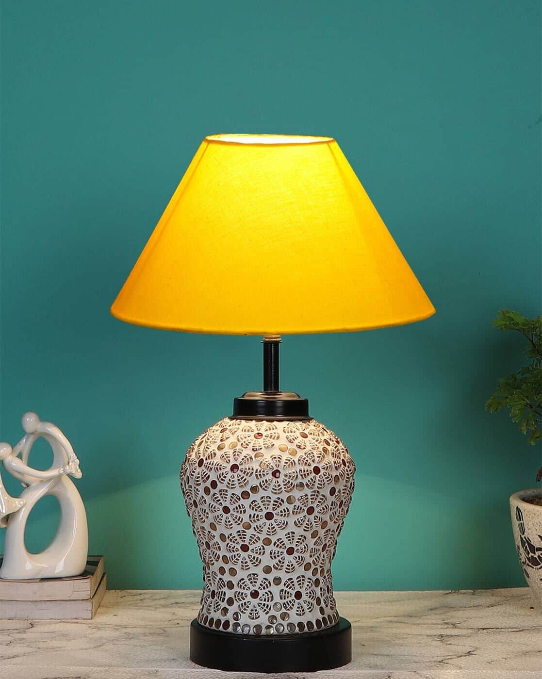Cotton Glass Table Lamp with Iron Base