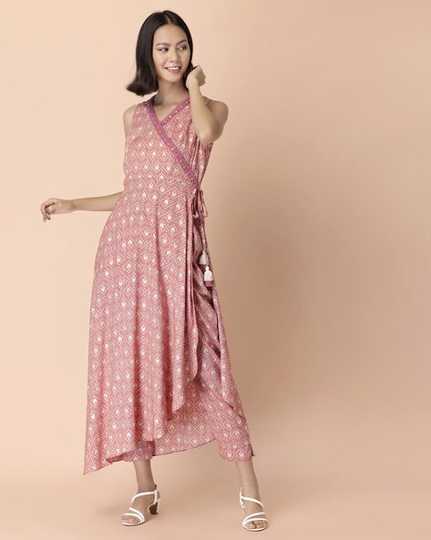 Rani Pink Angrakha Style Embroidered Anarkali Set | Devnaagri – KYNAH