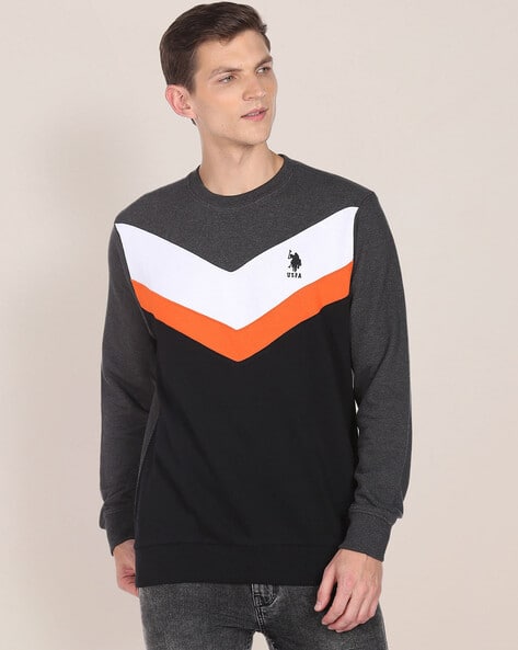 U.S. Polo Assn. Men Colourblock Regular Fit Crew-Neck Sweatshirt