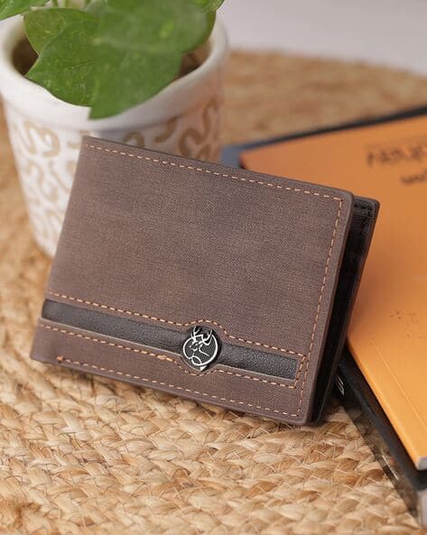 Zevora Men Leather Bi-Fold Wallet with Metal Accent