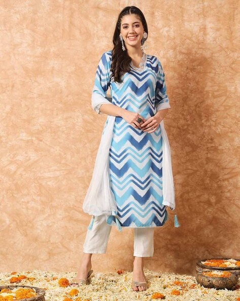 Buy Now Sky Blue Straight Girls Kurtis With Pants Catalog