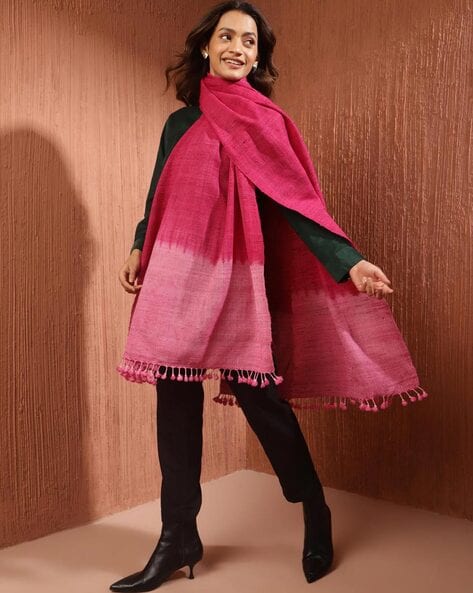 Women Colourblock Shawl with Tassels Price in India
