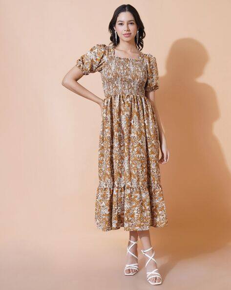 Women Floral Print Tiered Dress