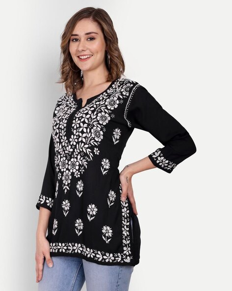 Embroidered Top with Extended Sleeves