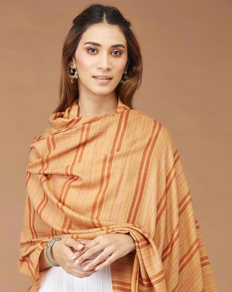 Women Striped Shawl with Fringes Price in India