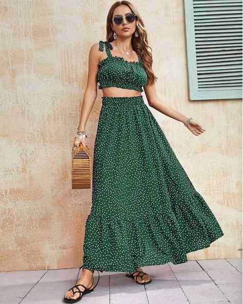 Crop top and clearance skirt set online india