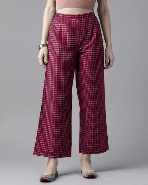 Women Checked Palazzos with Elasticated Waistband Price in India