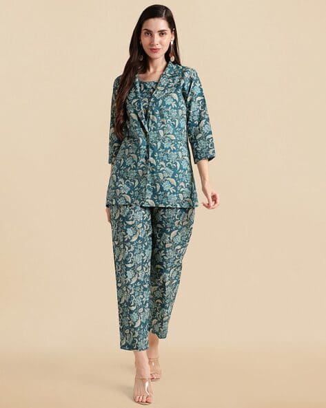 Women Floral Print 3-Piece Blazer Pants Set