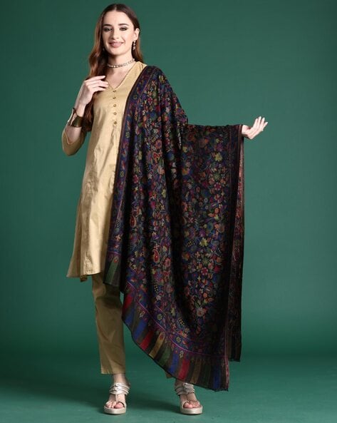 Women Floral Pattern Shawl with Frayed Hem Price in India